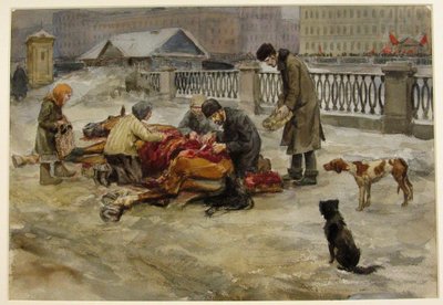 Petrohrad v roce 1918 ze série akvarelů Ruská revoluce, 1918 od Ivan Alexeyevich Vladimirov