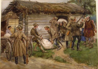 Rekvizice mouky od bohatých rolníků ve vesnici u Pskova od Ivan Alexeyevich Vladimirov