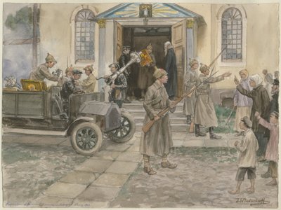 Rekvizice církevních pokladů v Petrohradě 5. května 1922 ze série akvarelů Rusko od Ivan Alexeyevich Vladimirov