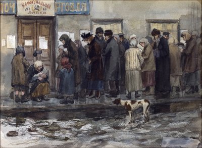 Čekání na osminu libry chleba od Vladimirova, Ivan Alexejevič (1869-1947). Akvarel, kvaš na papíře od Ivan Alexeyevich Vladimirov