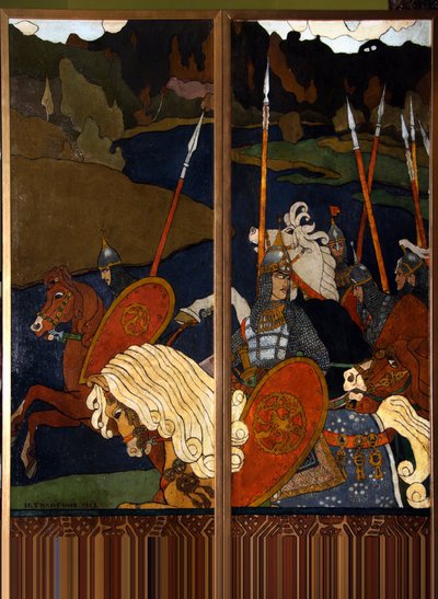 Volha Svjatoslavič a jeho armáda. (Legendární hrdina Ruska, Vladimir I. Svjatoslavič (958-1015), kyjevský princ, známý jako Velké nebo Rudé slunce). Obraz Ivana Jakovleviče Bilibina (Bilibin) (1876-1942), olej na plátně od Ivan Yakovlevich Bilibin