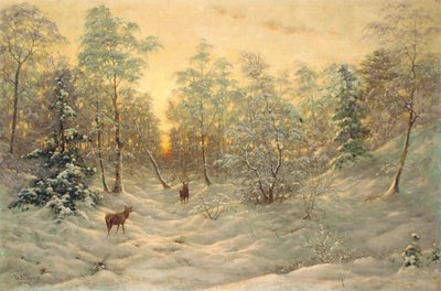 Jelen v zasněžené krajině za soumraku od Ivan Fedorovich Choultse