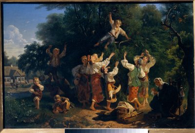 Sběr třešní v majitelově sadu na Ukrajině. Obraz Ivana Ivanoviče Sokolova (1823-1918), olej na plátně od Ivan Ivanovich Sokolov