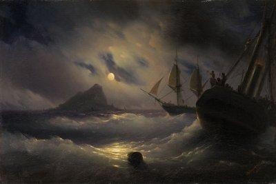 Gibraltar v noci, 1844 od Ivan Konstantinovich Aivazovsky