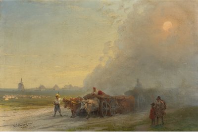 "Volské povozy v ukrajinské stepi" (volské povozy v ukrajinské stepi) Obraz Ivana Constantinoviče Aivazowského (Aivazovskij 1817-1900) 1888 - Olej na plátně Rozměr 26x38,7 cm Soukromá sbírka od Ivan Konstantinovich Aivazovsky
