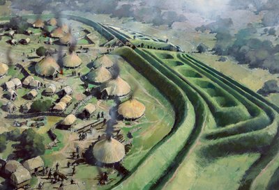 Letecký pohled na vchod do Old Oswestry Hill Fort během doby železné, c1970-2010 od Ivan Lapper