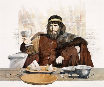 "Cornwallský král z doby temna" na hradě Tintagel, Cornwall (akvarel na papíře) od Ivan Lapper