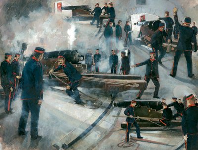 Posádka děl, kasematy Dartmouth Point Battery, hrad Dartmouth, konec 19. století, 90. léta. od Ivan Lapper