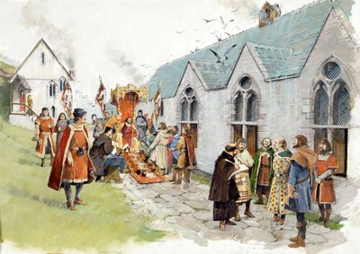 Ostrovní nádvoří hradu hraběte Richarda v Tintagelu ve 13. století (akvarel na papíře) od Ivan Lapper