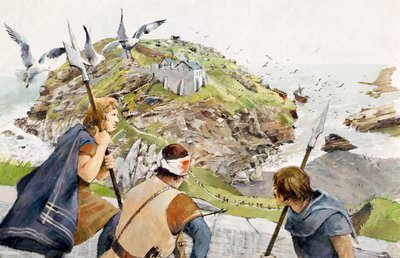 Hrad Tintagel v roce 1230 n. l. (akvarel na papíře) od Ivan Lapper
