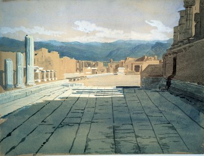 Pompeje (Itálie) (Pompeje). Pohledy na fórum římských ruin v Neapolském zálivu před sopkou Vesuv. Dílo Ivana Nikolajeviče Kramského (1837-1887), akvarel na papíře od Ivan Nikolaevich Kramskoy