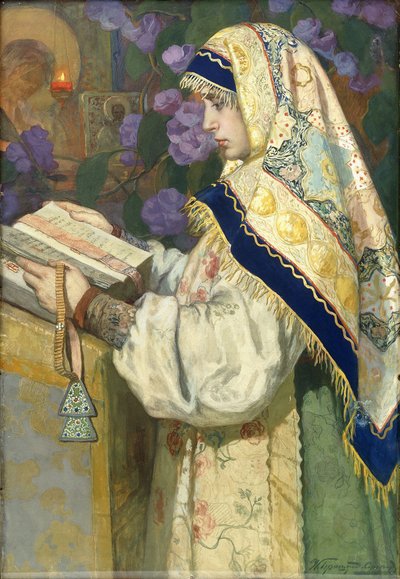 Dívka při modlitbě od Ivan Silych Goriuschkin-Sorokopudov