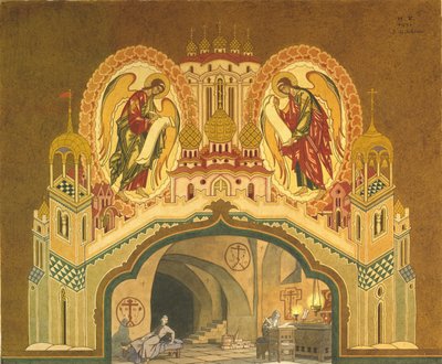 Chudovský klášter. Scénický návrh k opeře Boris Godunov M. Musorgského, 1930 od Ivan Yakovlevich Bilibin