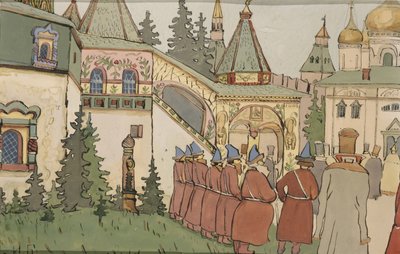 Ilustrace k pohádce The Feather of Finist the Falcon, počátek 20. století od Ivan Yakovlevich Bilibin