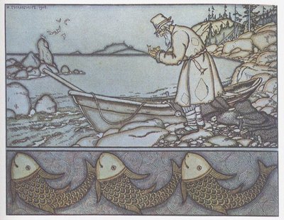 Ilustrace k Pohádce o rybáři a rybě od Ivan Yakovlevich Bilibin