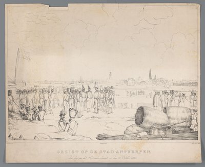 Pohled na město Antverpy den po bombardování, 28. října 1830 (název na objektu) od Izaak Schouman