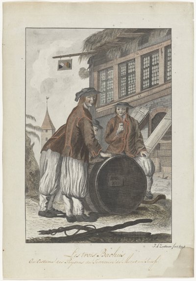 Drie mannen in Zwitserse kleding voor een huis   1355658   cs       czech Successfully Translated  Original: An Ancient Picture of the Boat Bridge at Sano in Kozuke Province from the series Curious Views of Famous Bridges in the Provinces Translat: An Anci od J.A. Zoutman