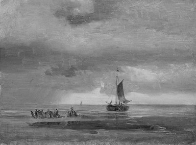 Plochá pláž při západu slunce od Johan Christian Dahl