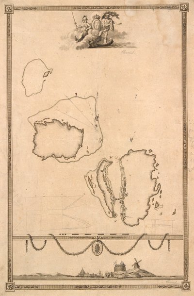 Titulní viněta a prospekt k mapě Christiansø od J.F. Clemens