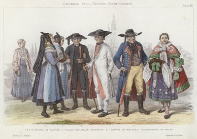 Kavkazská rasa, Germáni, Severní Němci (barevná rytina) od J.L. (after) Williams