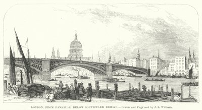 Londýn, z Bankside, pod mostem Southwark (rytina) od J.L. (after) Williams