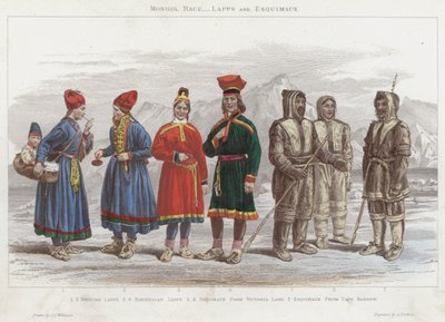 Mongol Race, Laponci a Esquimaux (barevná rytina) od J.L. (after) Williams