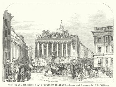 Royal Exchange a Bank of England (rytina) od J.L. (after) Williams