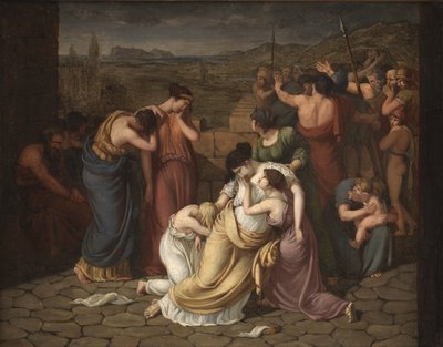Andromache v zoufalství při pohledu na Hectorovo tělo od J.L. Lund