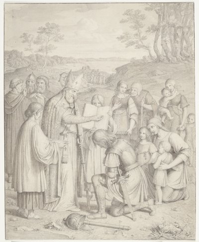 Křesťanský křest prvních Dánů od J.L. Lund