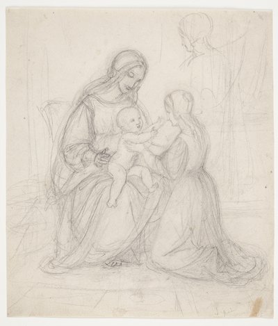 Sedící Madonna s dítětem a klečící ženou od J.L. Lund