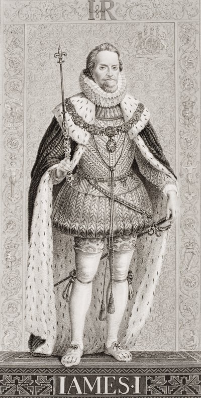Jakub I. (1566-1625) z knihy "Ilustrace k anglickým a skotským dějinám", I. díl od J.L. Williams