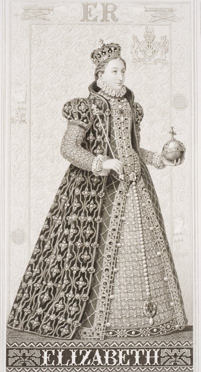 Královna Alžběta I. (1533-1603) z knihy "Ilustrace k anglickým a skotským dějinám", I. díl od J.L. Williams