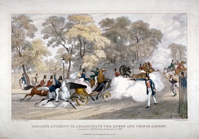 Pokus o atentát na královnu Viktorii, Constitution Hill, Westminster, Londýn, 1840 od JR Jobbins