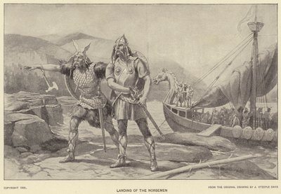 Přistání Norsemen (litho) od J. (after) Steeple Davis