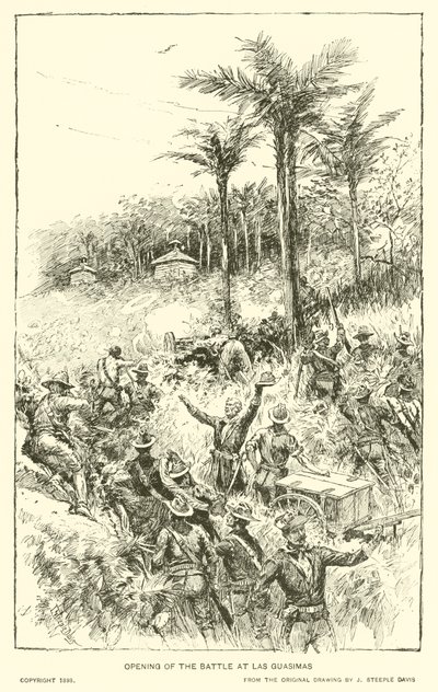 Zahájení bitvy u Las Guasimas (litho) od J. (after) Steeple Davis