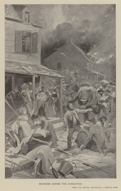 Richmond během evakuace (litho) od J. (after) Steeple Davis