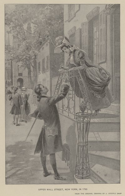Upper Wall Street, New York, v roce 1783 (litho) od J. (after) Steeple Davis