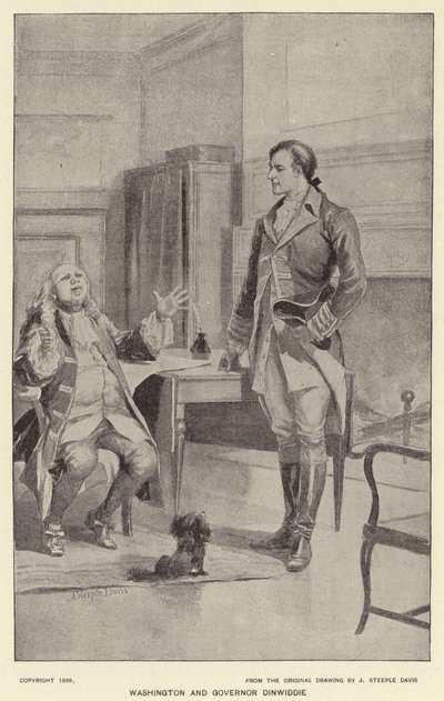 Washington a guvernér Dinwiddie (litho) od J. (after) Steeple Davis