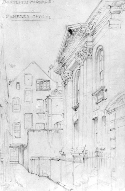 Ebenezer Chapel, Bartletts Passage, cca 1890 (kresba) od J. Appleton