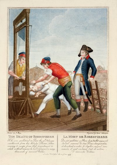 The Death of Robespierre (1758-94) 28th July 1794 vyrytý James Idnarpila, publikoval 1799 od J. Beys