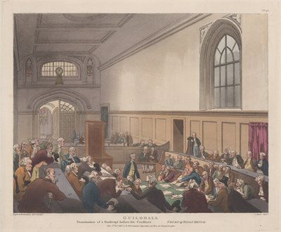 Guildhall, Zkoumání bankrotáře před jeho věřitelským mikrokosmem Londýna..., 1. listopadu 1808. od J. Bluck