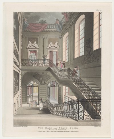 The Hall and Stair Case, Britské muzeum, 1. dubna 1808, 1. dubna 1808. od J. Bluck
