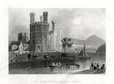 Orlí věž, hrad Carnarvon, Caernarfon, Severní Wales, 1860 od J. C. Armytage