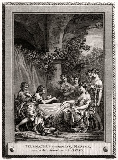 Telemachus doprovázený Mentorem vypráví svá dobrodružství s Calypso, 1774 od J. Collyer
