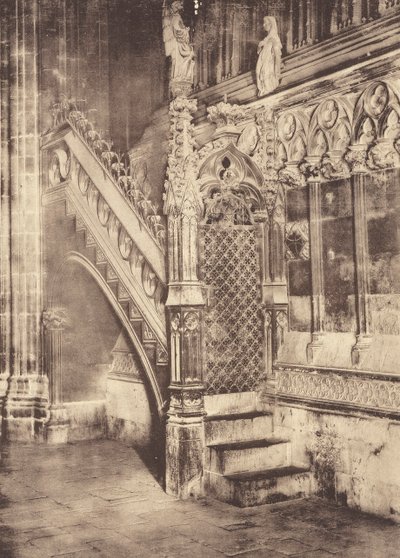 Schodiště na kazatelnu, barcelonská katedrála (čb fotografie) od J. Furnells