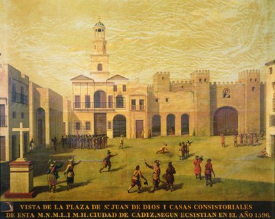 Plaza de San Juan de Dios v roce 1596 (olej na plátně) od J. Garcia