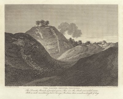 Robert Bloomfield, básník: The Danish Mounds, Thetford (rytina) od J. Greig