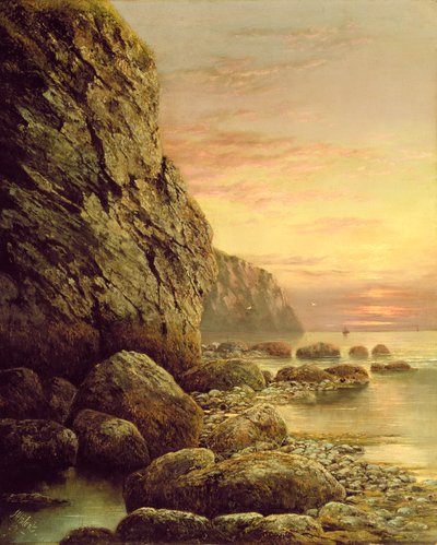 Přímořská krajina s útesem při západu slunce, 1889 od J. H. Blunt