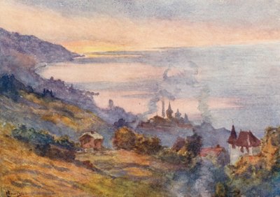 Lausanne, pohled na východ (barevná litografie) od J. Hardwicke Lewis