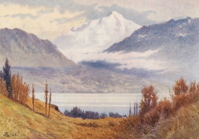 Mont Blanc nad Morges (barevná litografie) od J. Hardwicke Lewis
